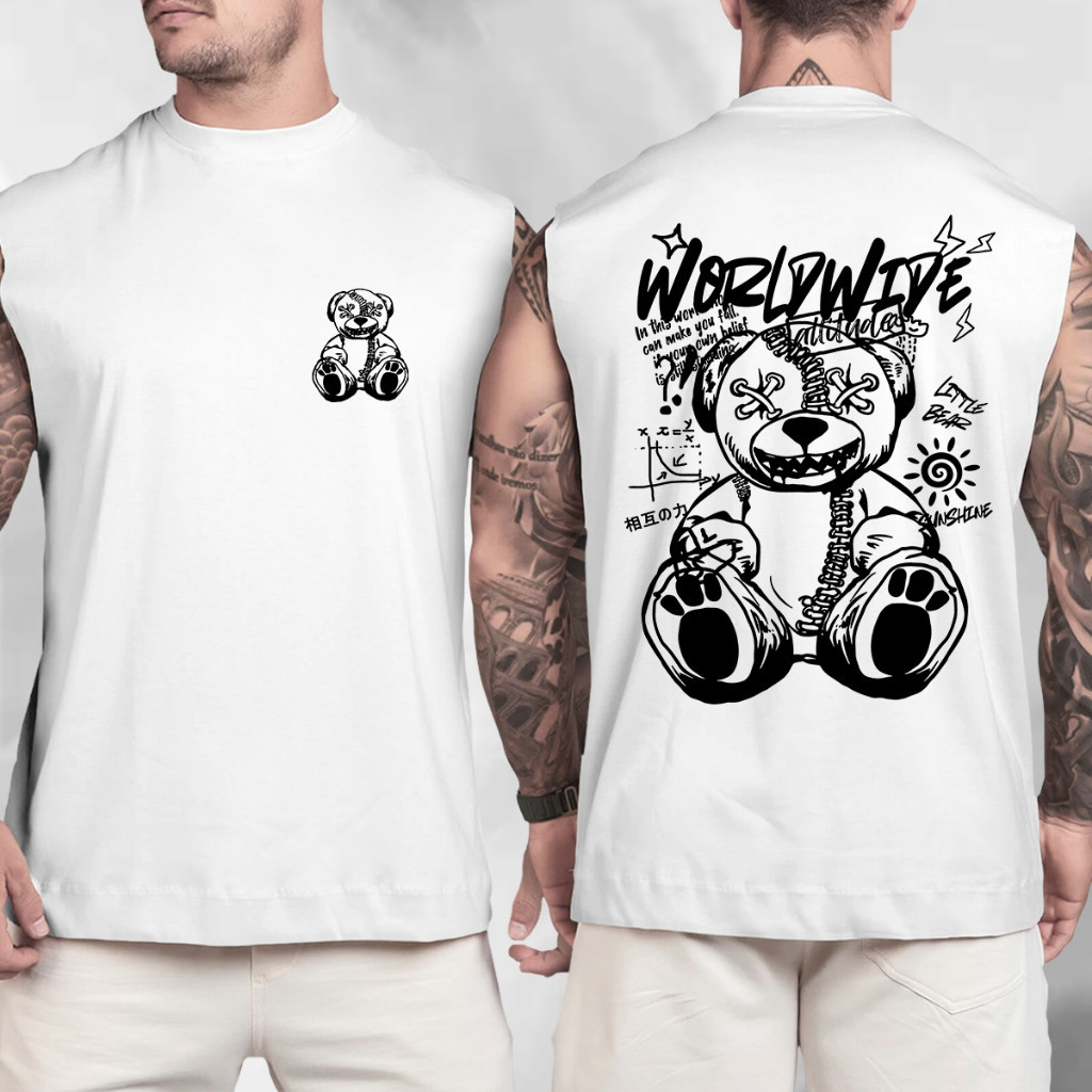 Camiseta Regata Machão Oversized Streetwear Estampada World Wide em 100% Algodão
