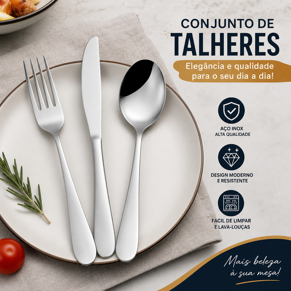 Talheres De Aço Inox 18 Peças (6 Peças Garfo+ 6 Peças Colher+ 6 Peças Faca)