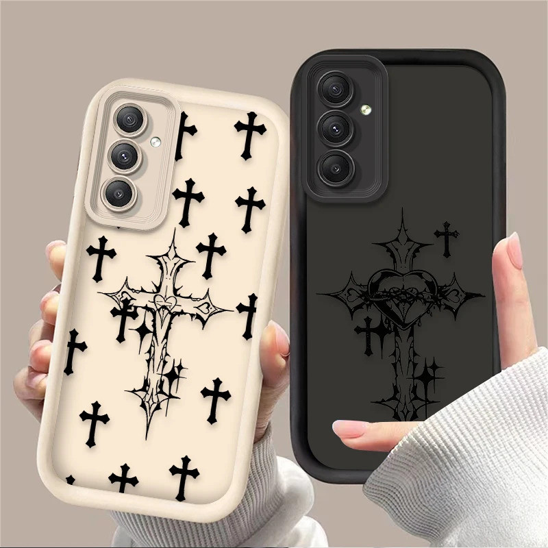 Capa Fashion com Coração e Cruz para Samsung Galaxy A12 A71 A05 A05S A54 A34 A24 A14 A73 A53 A33 A23 A13 A52 A52S A32 A2