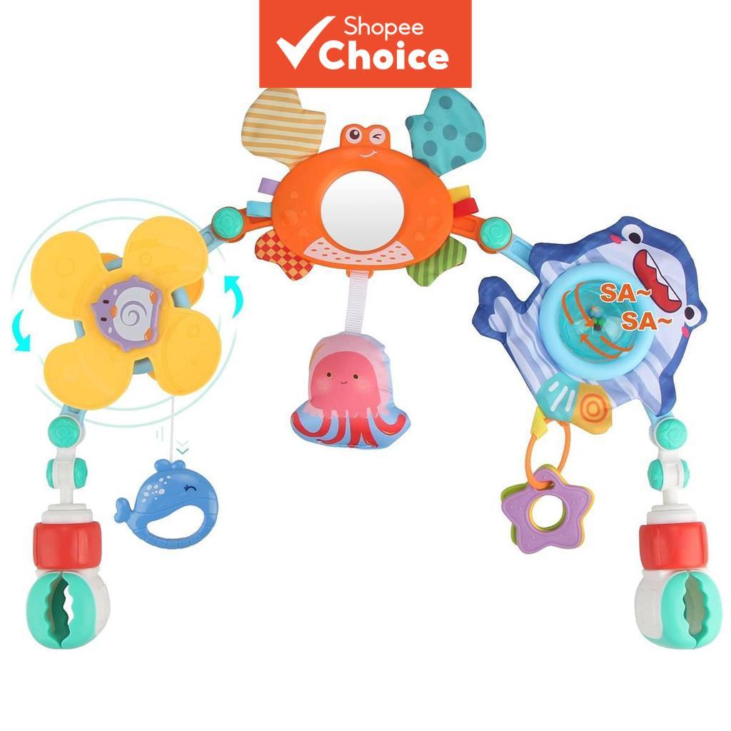  Brinquedo de Arco para Carrinho de Bebê e Berço – Brinquedo Sensorial para Recém-Nascidos com Chocalho, Mordedores e