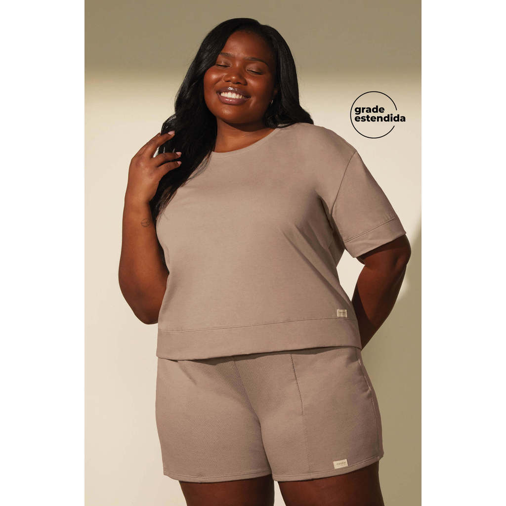 Short Feminino Comfy Texturizado Marialícia Marrom