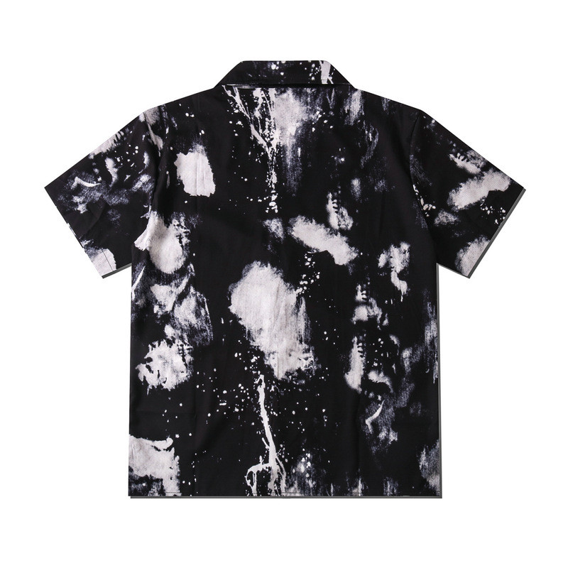 [Novo produto] Cavalheiro Retro Splash Ink Placa de impressão Digital Casual Street Solto Camisa de lapela de manga curt