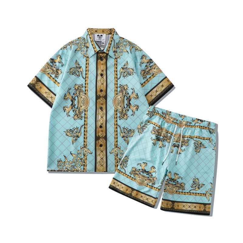[Novo produto] Capa de camisa Casual de praia Retro Palace Impressão Digital Shorts soltos Capa de manga curta masculina