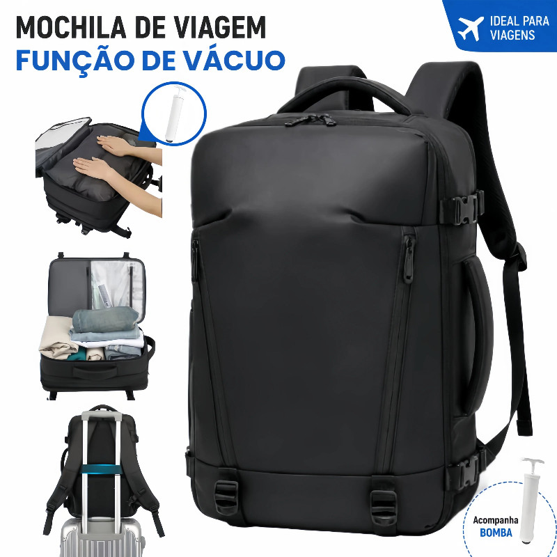 Mochila Expansível 50L Unissex com Vácuo – Viagem e Negócios, Notebook 17", Impermeável