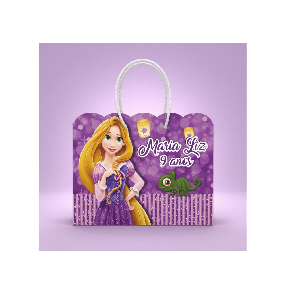 Kit Sacolinha de Lembrancinha Rapunzel Enrolados Sacola Papelaria Personalizada Caixinha para Festa