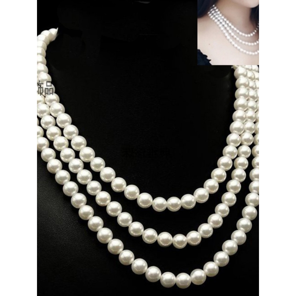 Colar de pérolas de três camadas moda elegante novo estilo Multi-camada colar de pérolas camisola corrente vestido Cheon