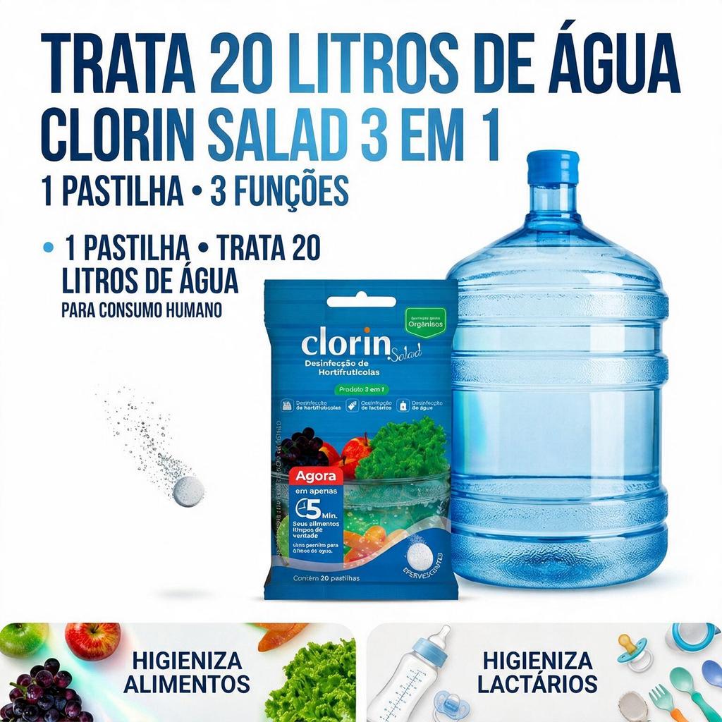 20 Pastilhas Clorin para Tratar 20 Litros de Água para Consumo Humano