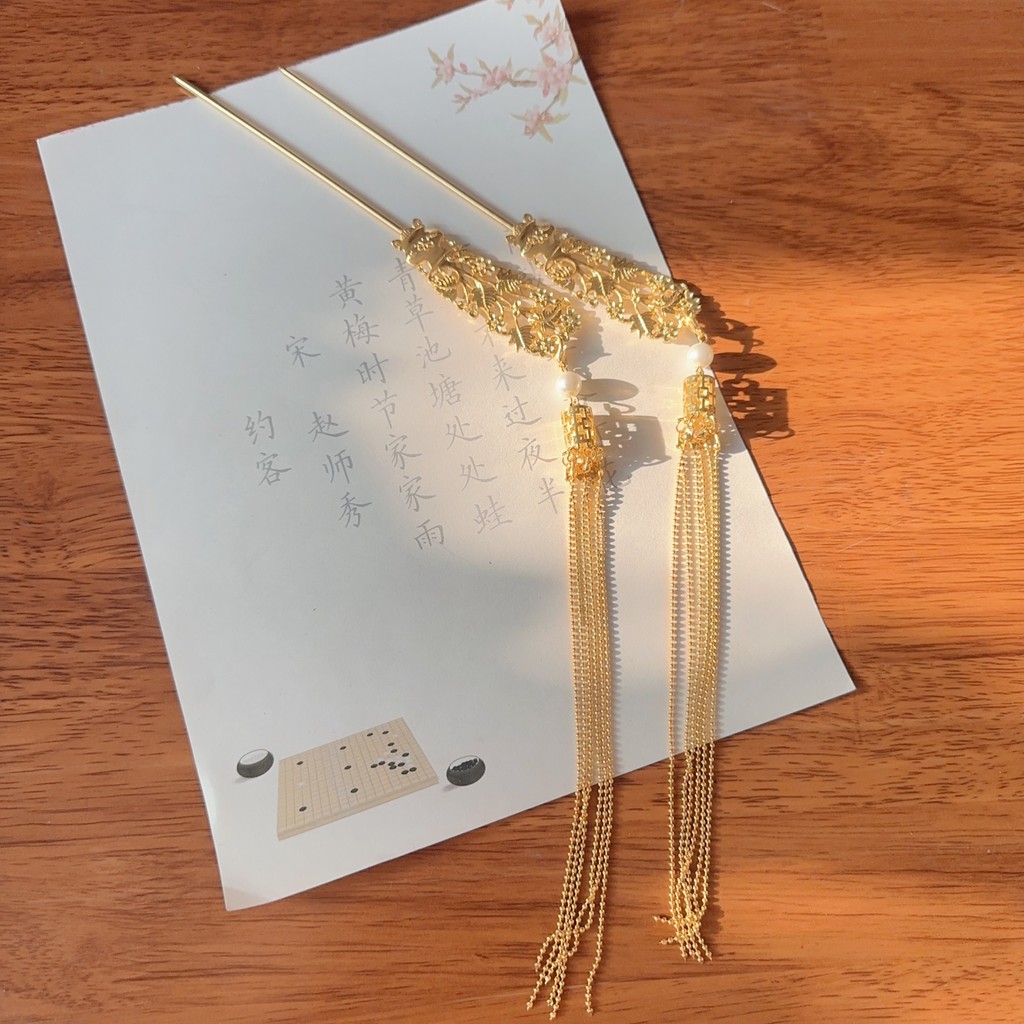 Frete grátis grampo de cabelo dourado longo grampo de cabelo passo agitando borla pingente destacável cabeça Hanfu joias