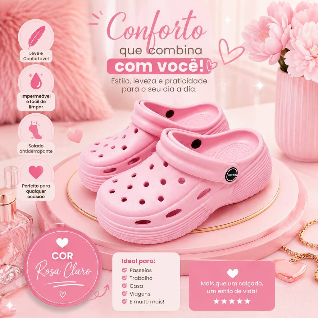 Babuche Furos Plataforma Feminino Chinelos Sandália Confortável leve e Barato