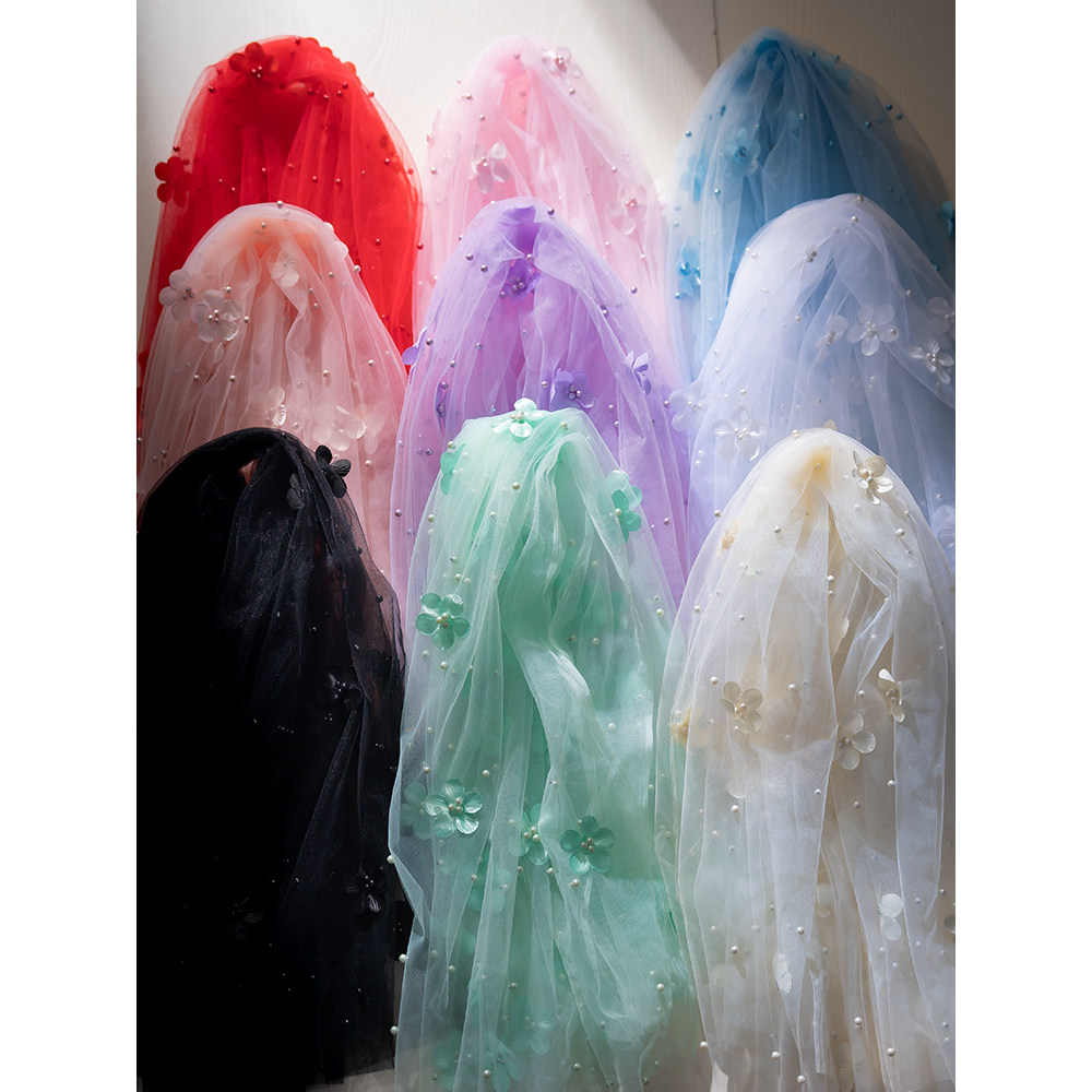Flor pérola gaze tecido macio artesanal diy véu de renda sólida roupas fotografia fundo fotografia tecido