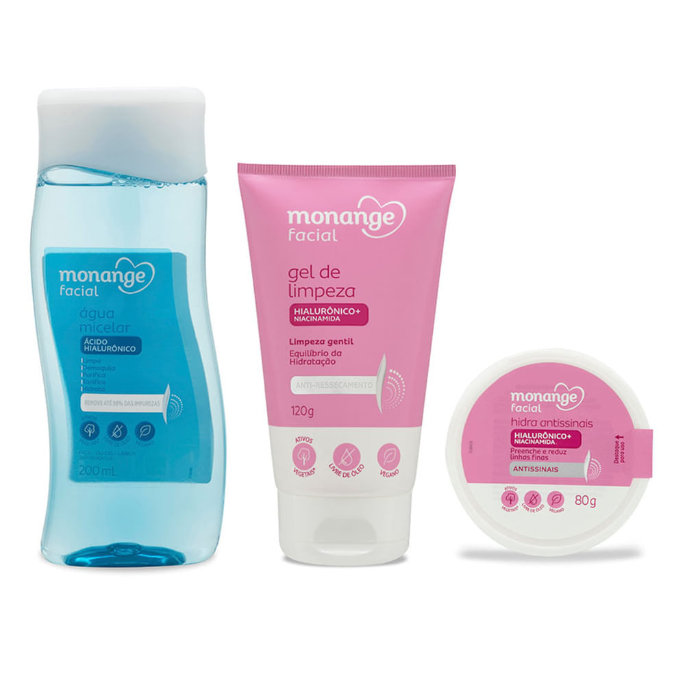 Kit Monange Facial Anti-ressecamento e Antissinais Gel de limpeza 120ml + Hidra