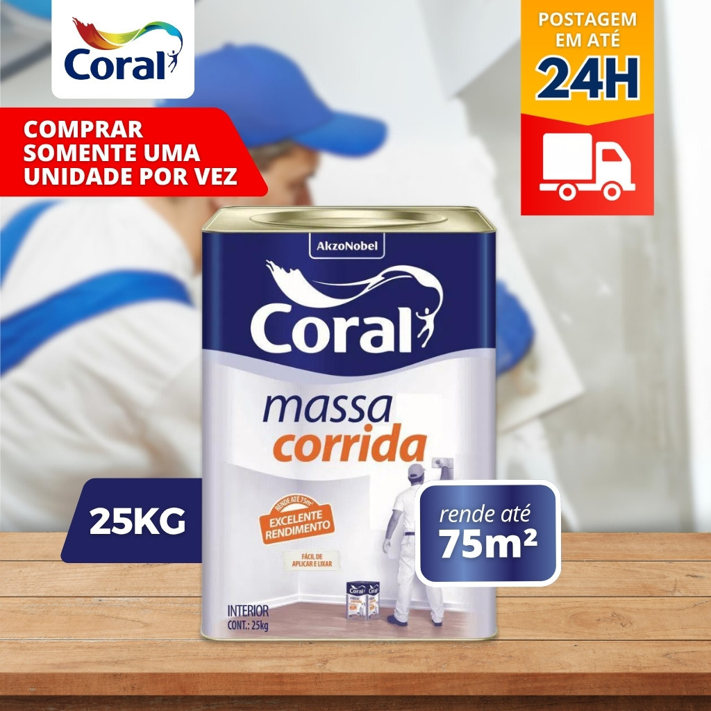 Massa Corrida PVA Lata Coral 25kg Uso Interno Branco Revestimento Alto Rendiment