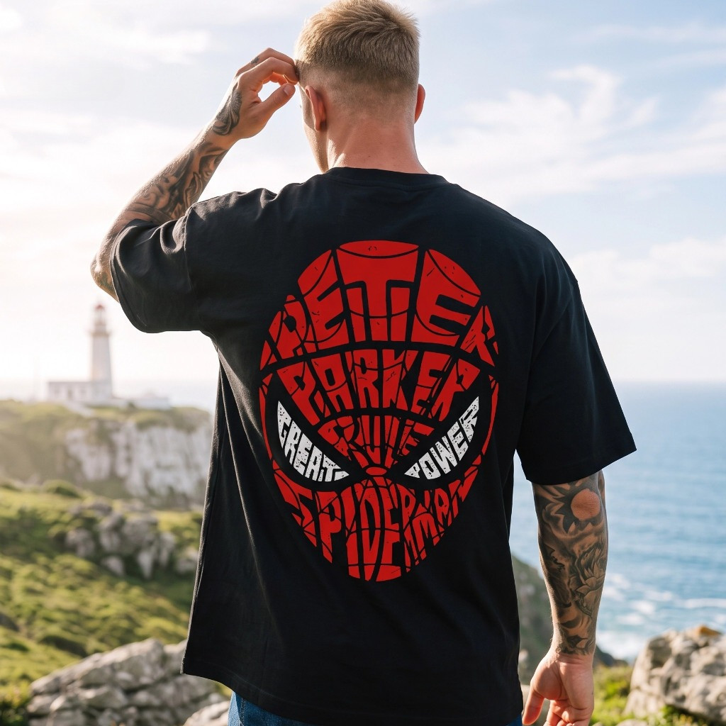Camiseta Máscara Aranha Herói Filme 100% Algodão Penteado Estampa Grande Profissional Streetwear Unissex Oversize