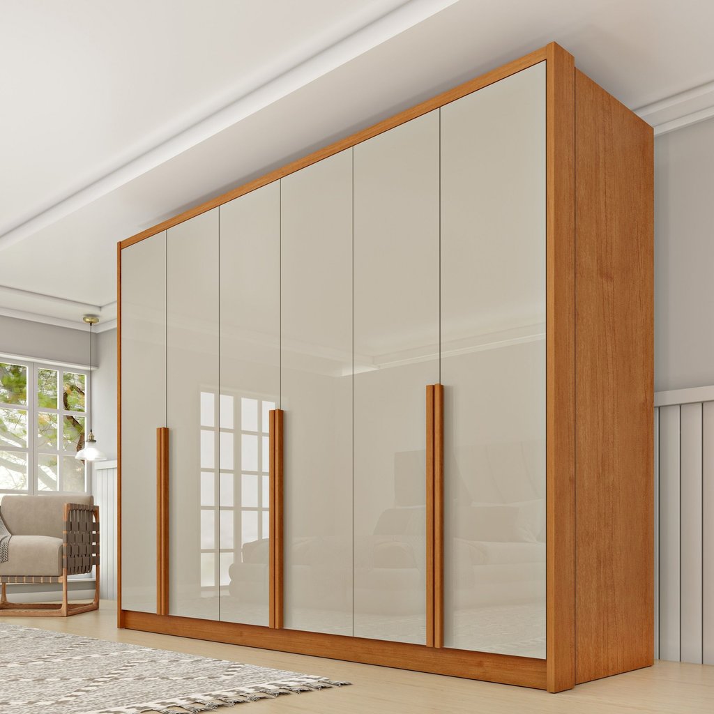 Guarda Roupa Casal 100% MDF 6 Portas 6 Gavetas Sol 243cm Yescasa Bege/Cinamomo/Off White Cinamomo/Off White