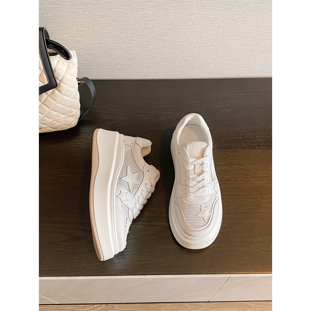 Verão sapatos brancos femininos 2025 novo estilo sapatos de plataforma de sola grossa estilo estrela All-Match branco sa
