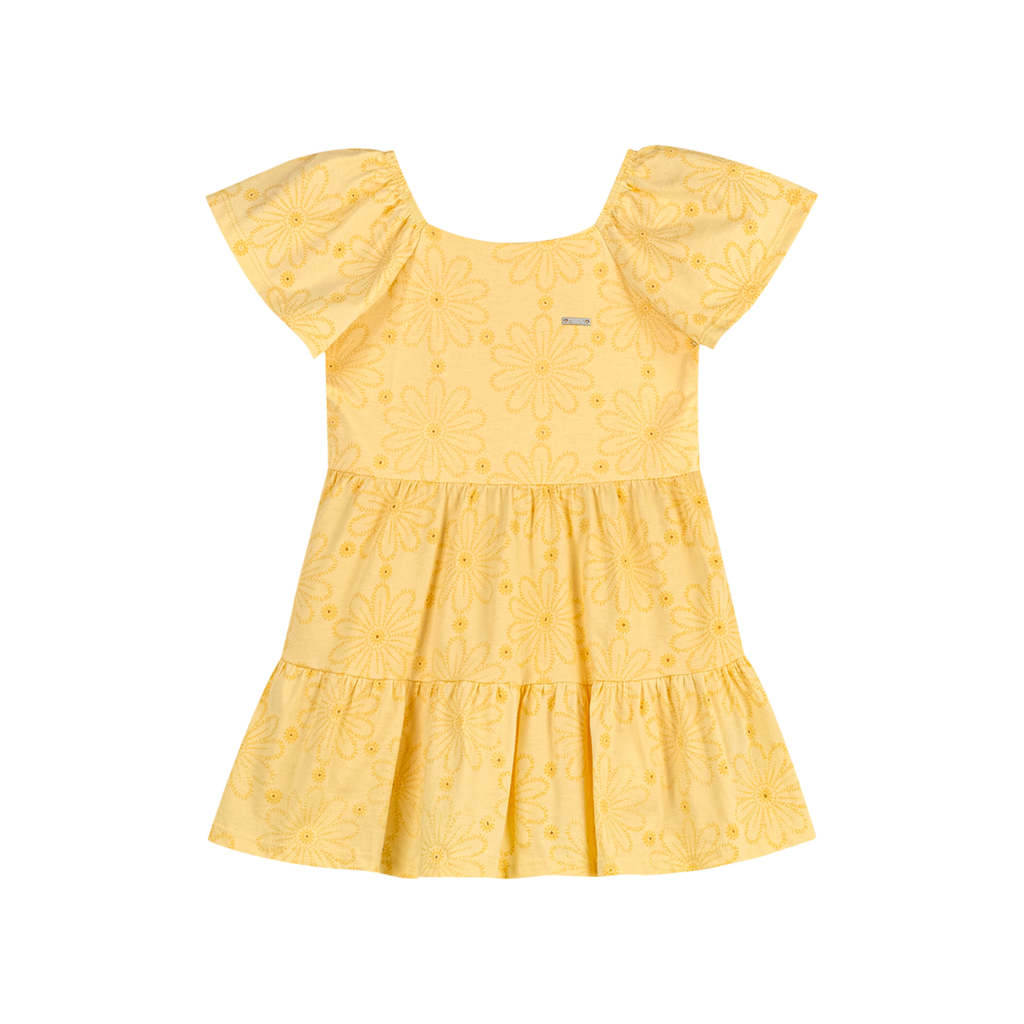 Vestido Infantil Menina Devorê Floral Elian Amarelo