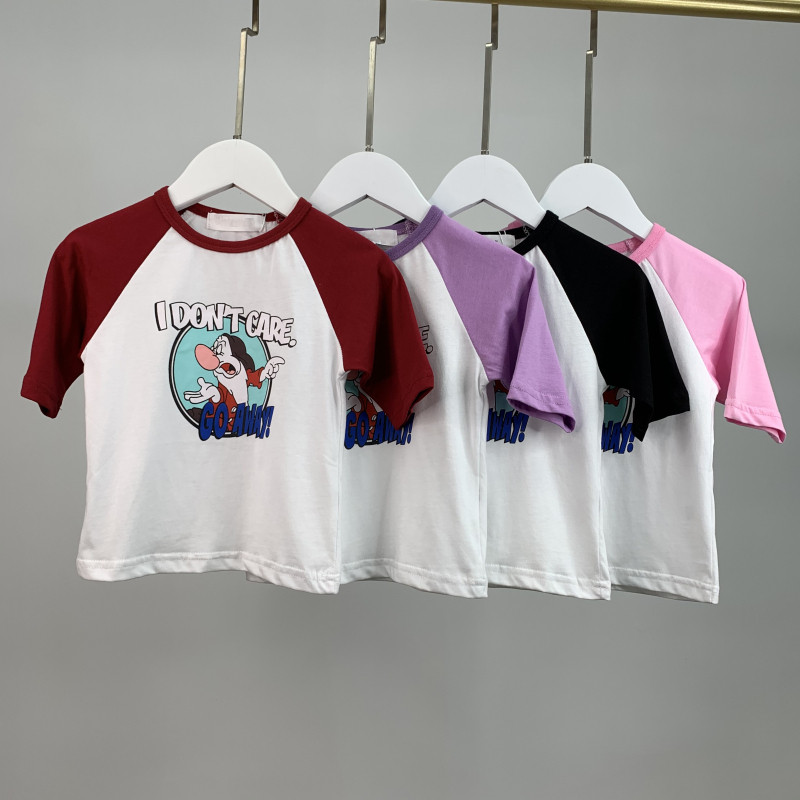 2026 Outono Versão Coreana Roupas Infantis Meninas Manga Curta Camiseta de Manga Média Desenhos Animados Moda Crianças M