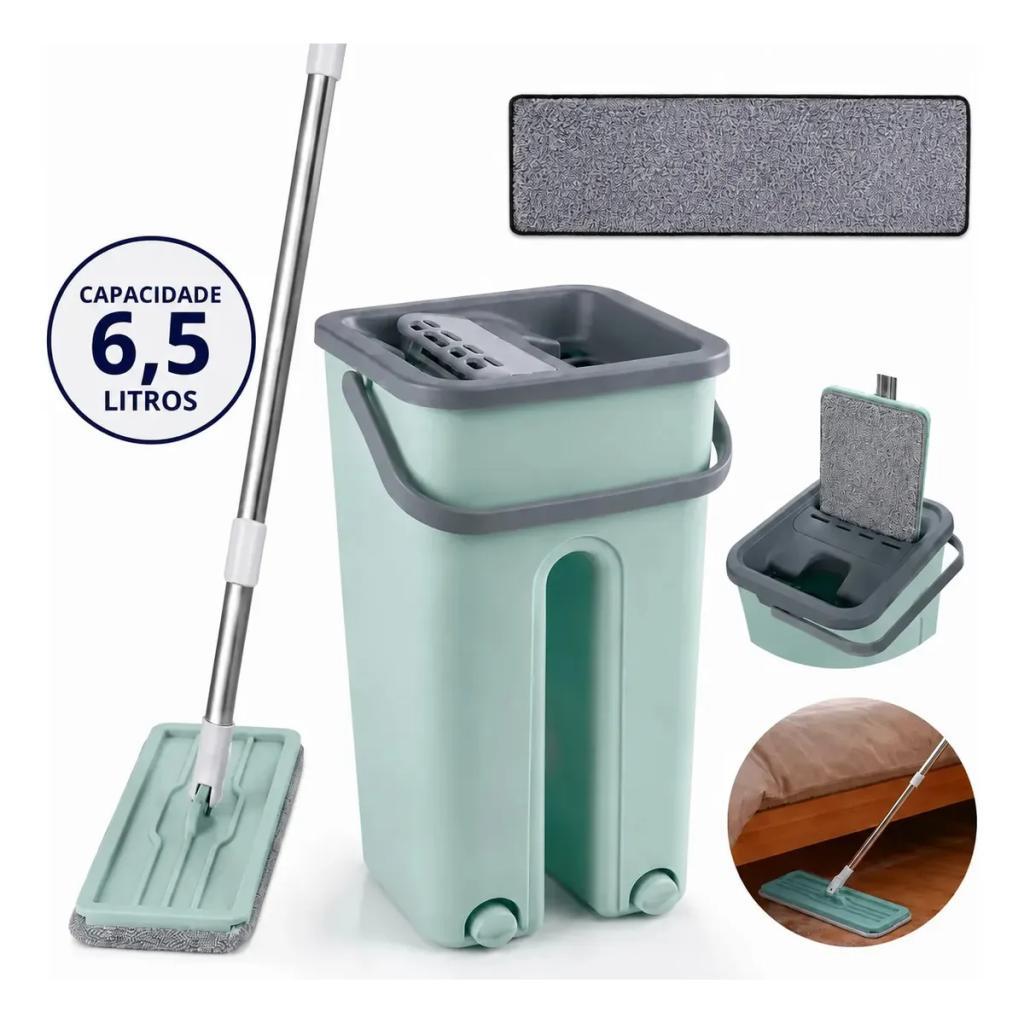 Mop Flat Esfregão Magico Limpa Facil com Balde limpa e Seca 6 Litros
