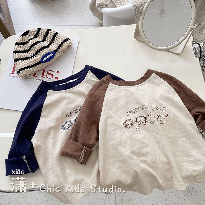 Camiseta de manga comprida menino bebê 2025 primavera solta interior infantil fino topo médio pequeno estilo ocidental c