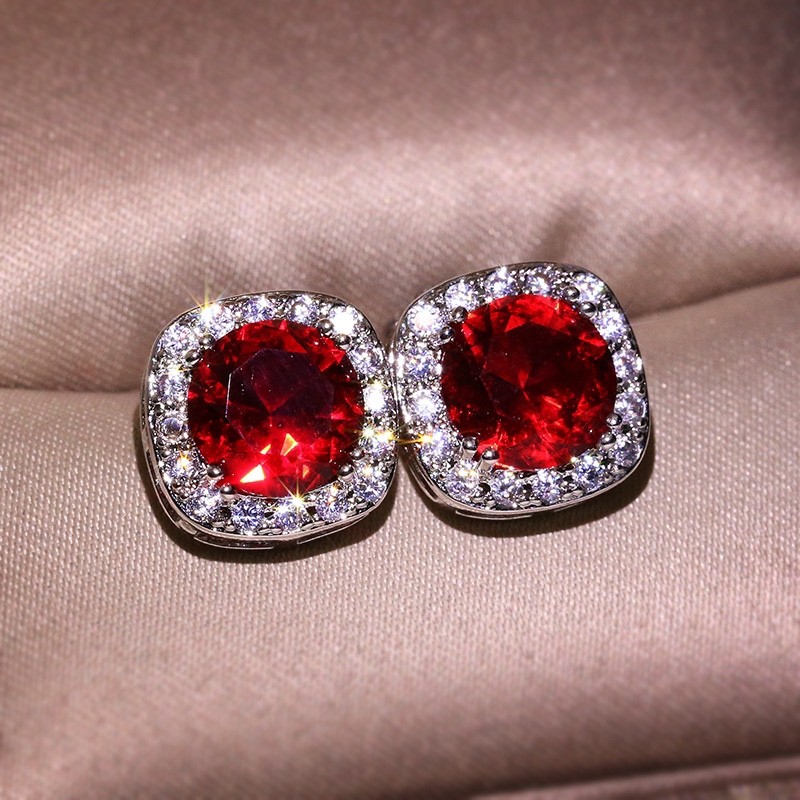 Novo coreano zircão Boutique brincos senhoras rubi brincos Micro-incrustado cheio de diamante rosa diamante moda brincos