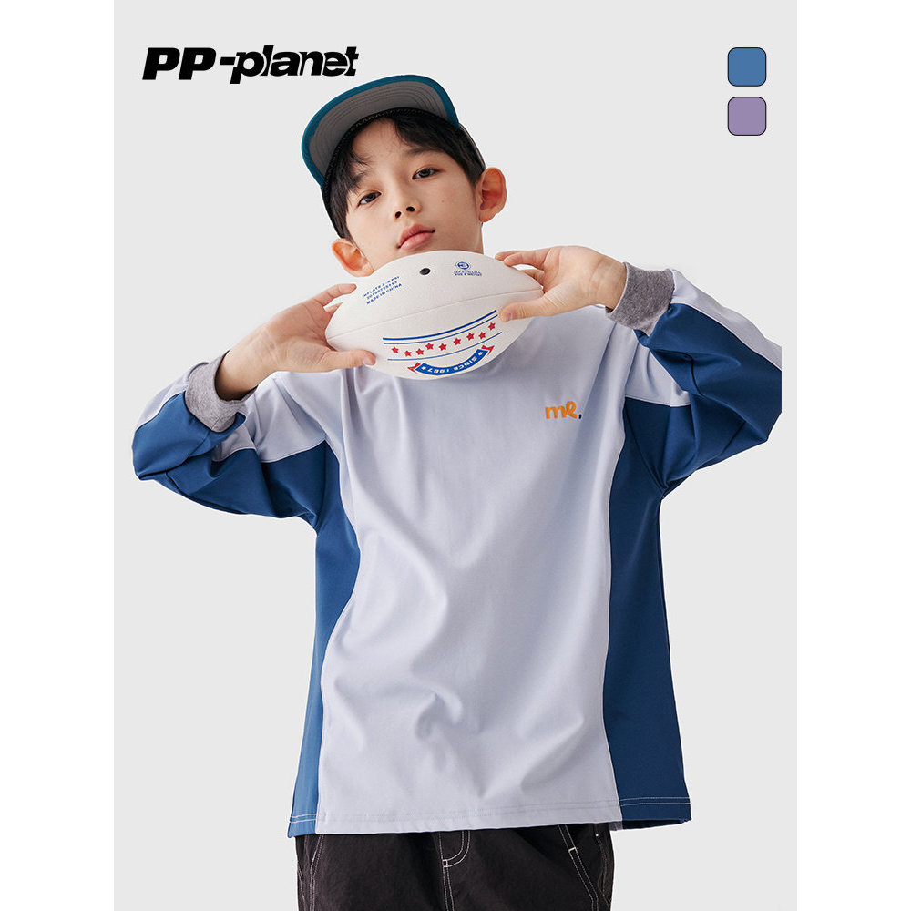 PP Planet Crianças Costura de Secagem Rápida Em Torno Do Pescoço Manga Comprida Camiseta Primavera Outono Estilo Meninos