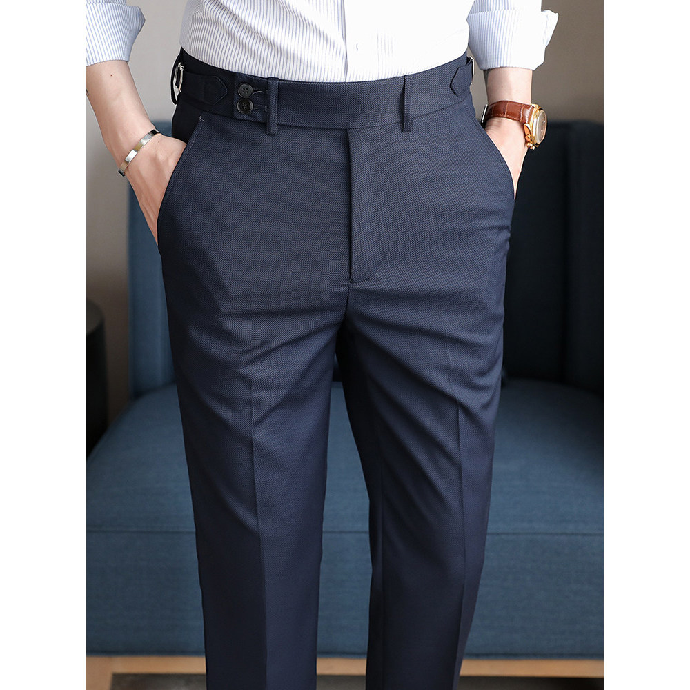 Nápoles favo de mel tecido masculino terno calças verão estilo fino Commuter Casual confortável calças de terno fino