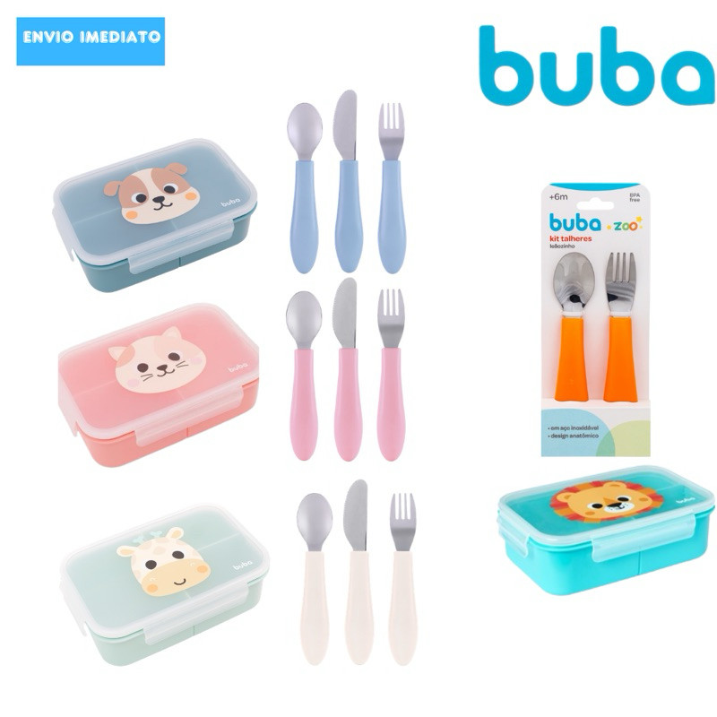 Pote Lunchbox Hermético Lancheira com Divisórias + Talheres Buba Infantil