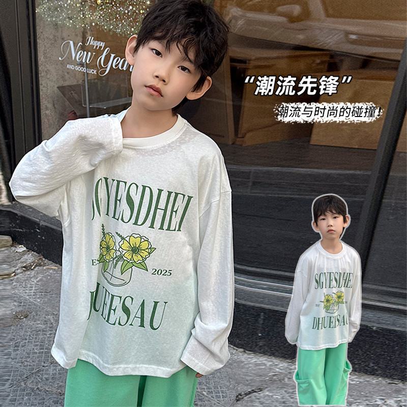 Crianças versão coreana camiseta de manga comprida 26 novo estilo grandes meninos estilo ocidental fino topo primavera o