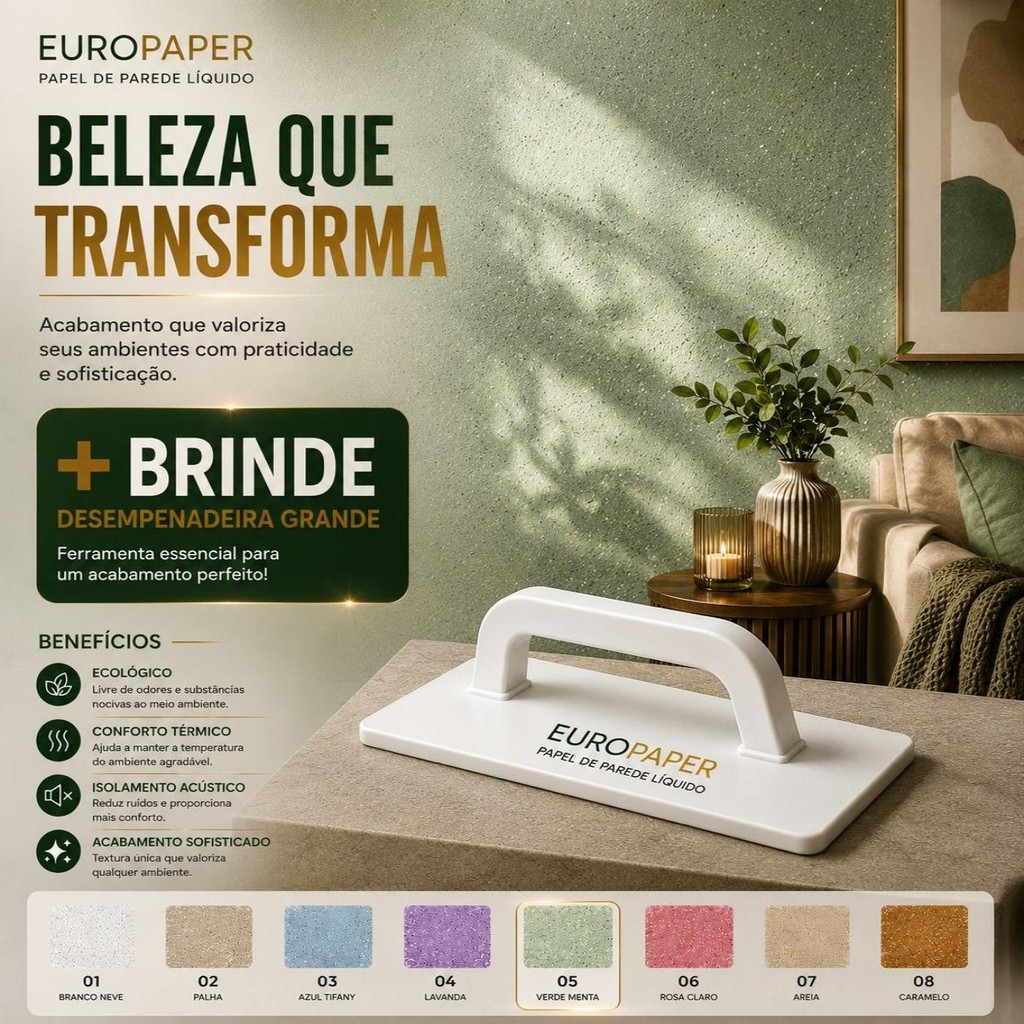 KIT Papel de Parede Líquido EuroPaper Decoração Para Quarto Sala Várias Cores