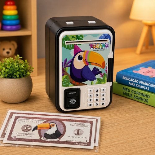 Cofrinho Infantil Eletronico Seguro Impressao Digital Senha Protecao Economizar