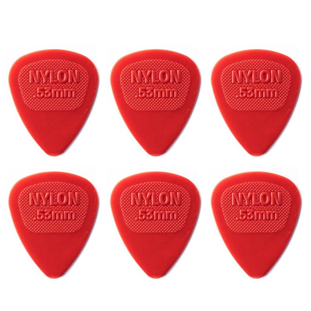 Kit com 6 Palhetas Dunlop Nylon 0,53mm Vermelho