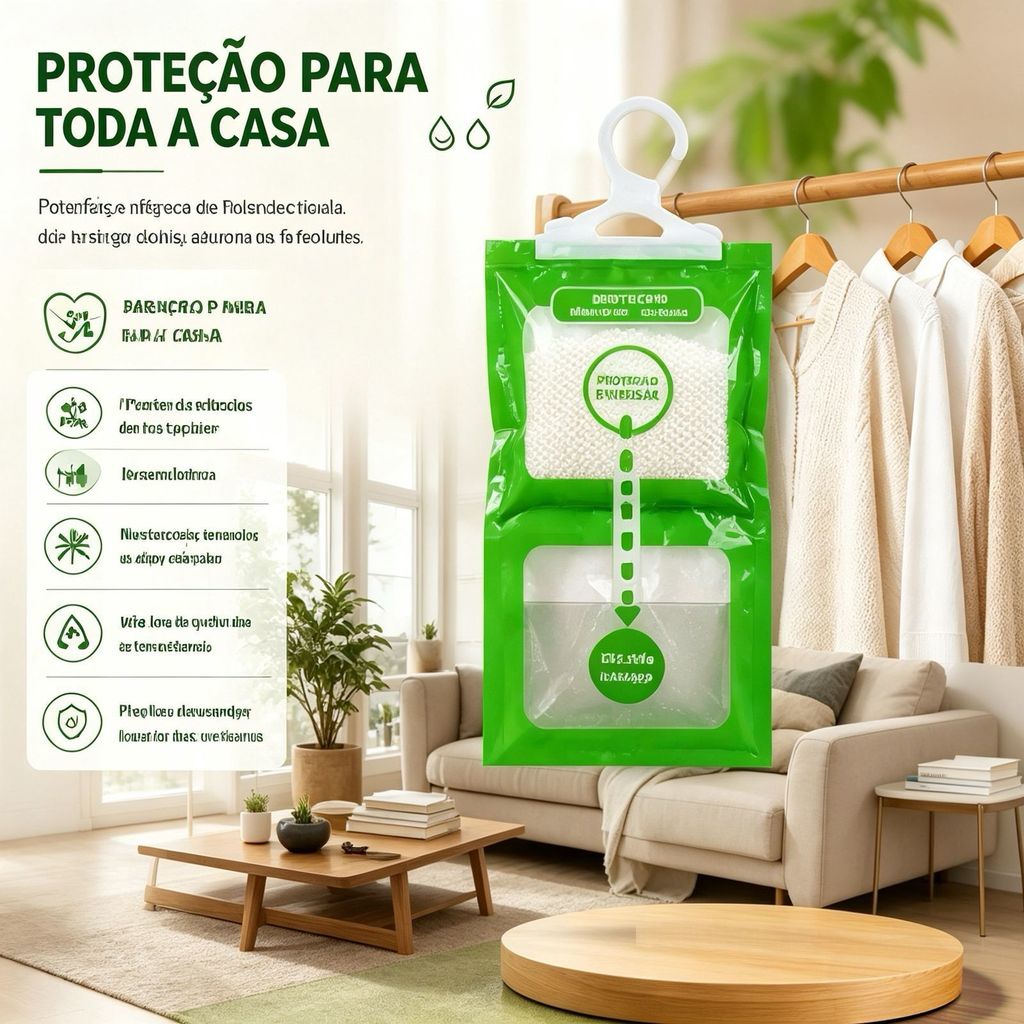 Kit 3 Saco Desumidificador de Ambiente 100g Antiumidade e Antimofo com Gancho para Guarda-Roupa e Armários