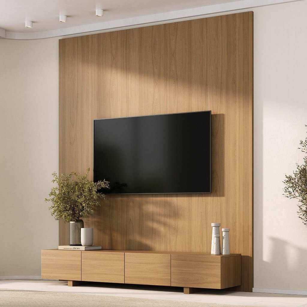 Rack com Painel Liso para TV até 75 Polegadas Planejado 200x230cm Aruá CabeCasa MadeiraOriginals Marrom Jatobá Jatoba