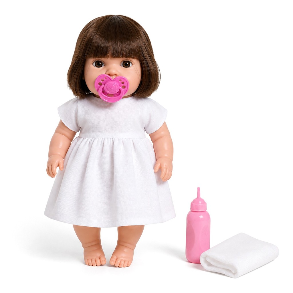 Boneca Bebê Infantil 36cm Baby Com Acessórios Mamadeira Chupeta Vinil Menina - Bambola