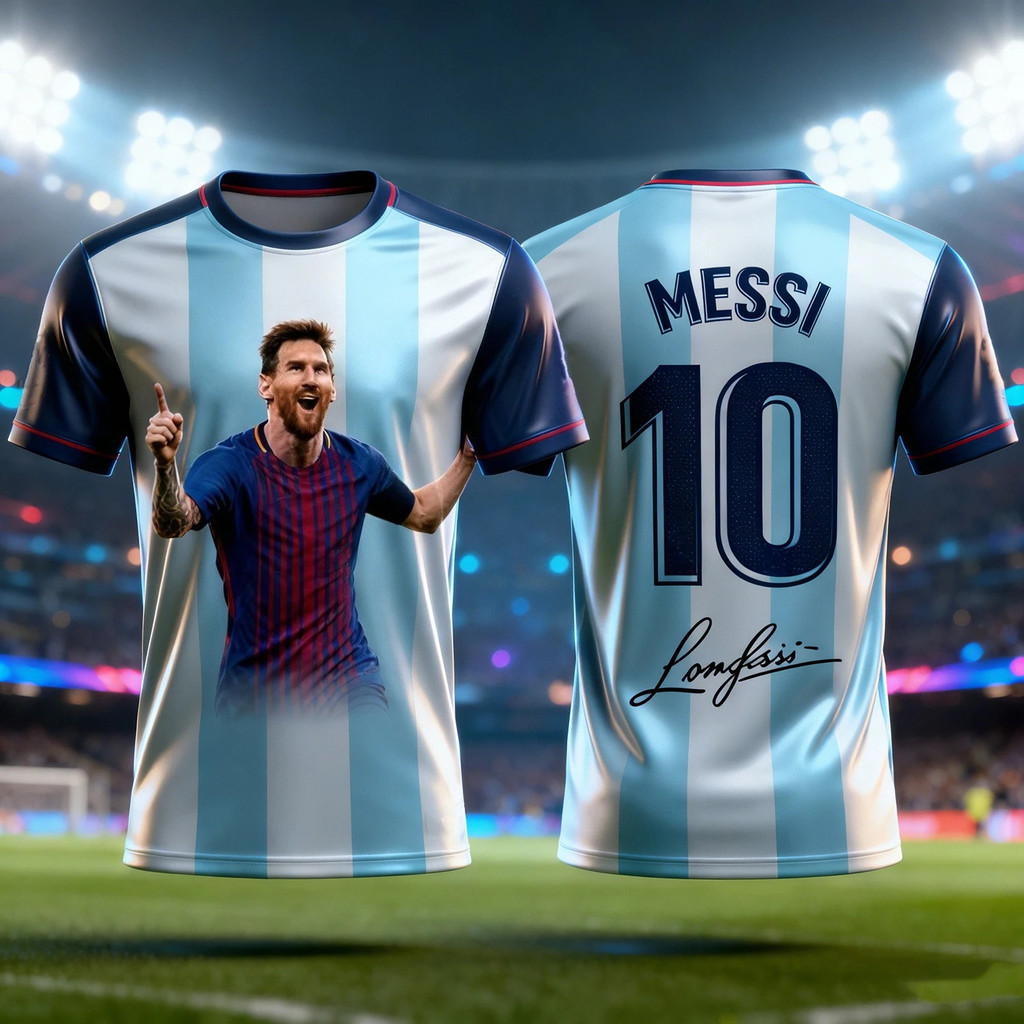Moda Verão Messi 3D Impresso Camisa Esportiva Camiseta De Futebol , Absorvente De Suor , Respirável , Confortável Homem