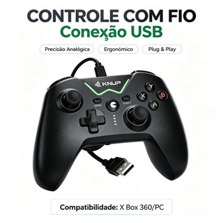 Controle USB Com Fio para Xbox 360 e PC com Vibração Ajustável Manete analógico Botões Ergonômicos Controle no Headset