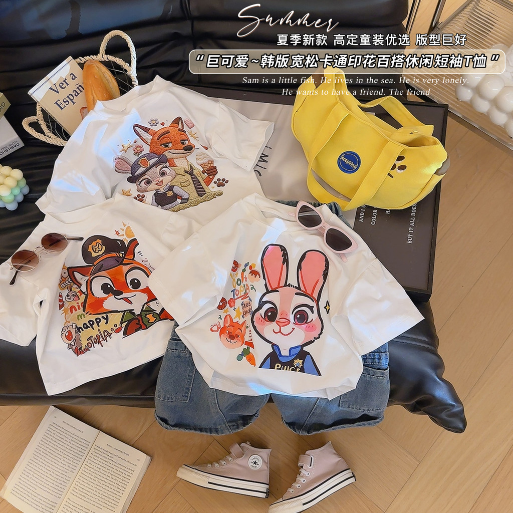 Crianças camiseta de manga curta 2026 verão novo estilo meninos meninas moda All-Match médio grande crianças dos desenho