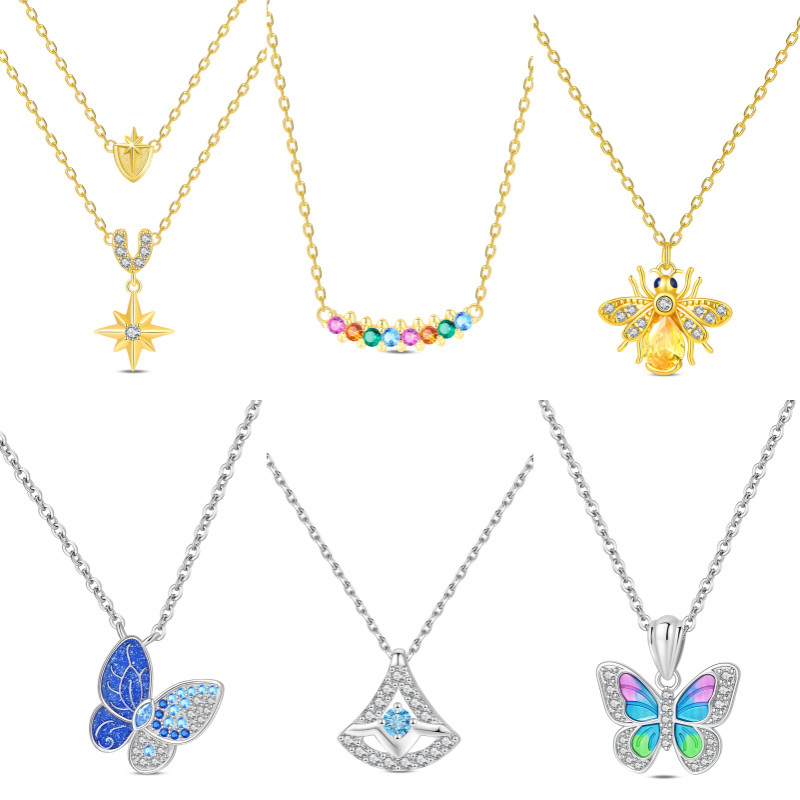 Colar Original S925 prata ouro abelha colar colorido borboleta colar de ouro presente de aniversário jóias