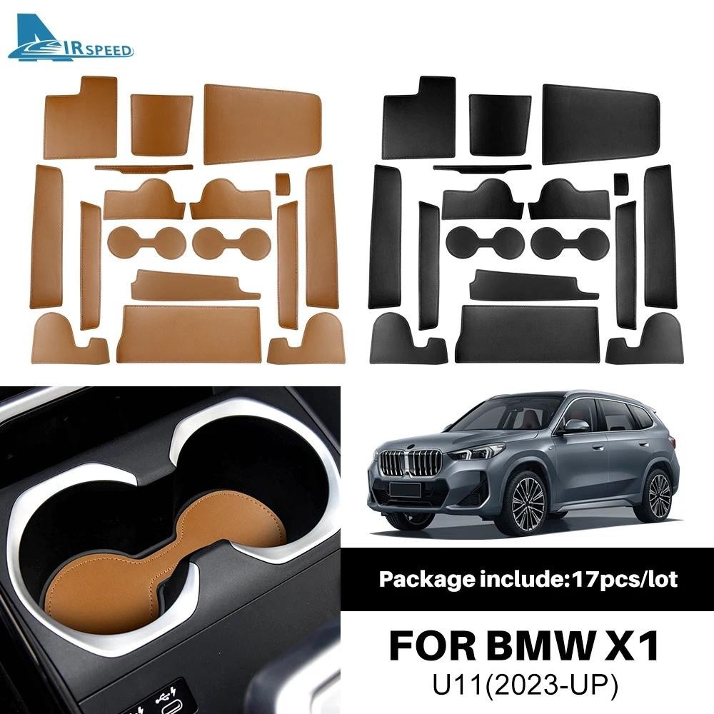 17 Pçs Para BMW X1 U11 2023 Couro Interior Do Carro Porta Slot Esteiras Antiderrapante Suporte De Copo Coasters Almofada