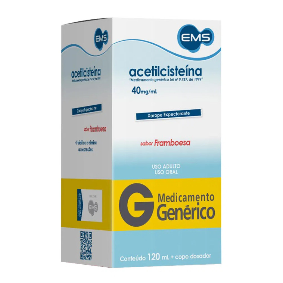 Acetilcisteína Xarope 40mg/ml Sabor Framboesa 120ml EMS Genérico
