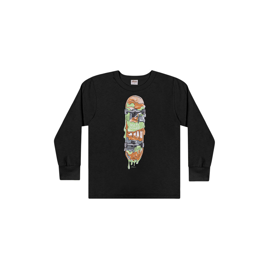 Camiseta Infantil Menino Manga Longa Skate Elian Preto