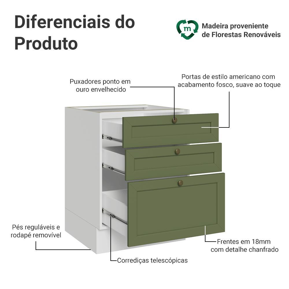 Balcão de Cozinha 60 cm 3 Gavetas (Sem Tampo) Vik Madesa B — imagem 2 de 2