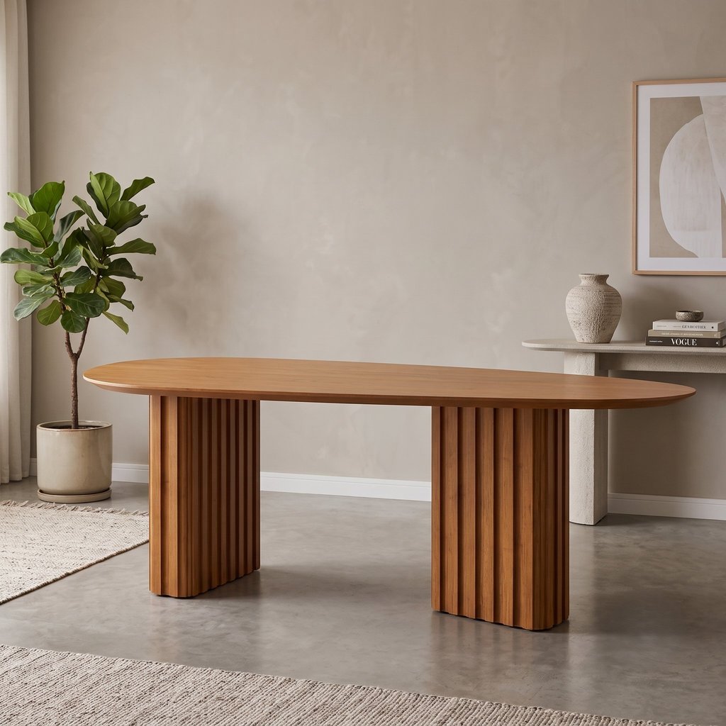 Mesa de Jantar 8 Lugares com Tampo Orgânico 75x200x100cm MDF Ísis Freijó 200