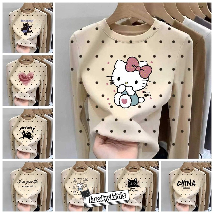 Outono Crianças Meninas Bolinhas Dos Desenhos Animados Carta Impressão Macio Quente Manga Longa Camiseta Inverno Bebê To