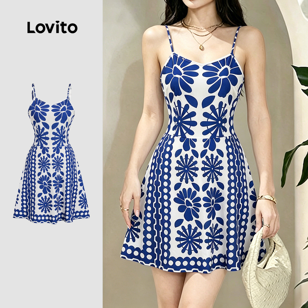 (New Arrival) Lovito Vestido Boho com Flores Estilo Resort Peça de Lazer Primavera/verão para Mulheres L199ED472