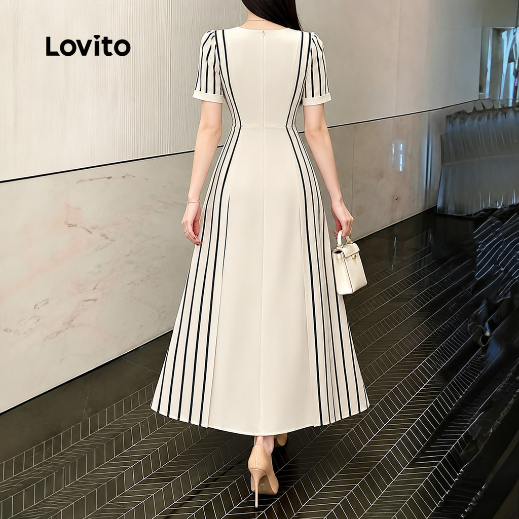 Lovito Vestido Casual Listrado Com Zíper Dividido Linha A Primavera/Verão Férias Fim De Semana Feminino DRK9BR206 · foto 2