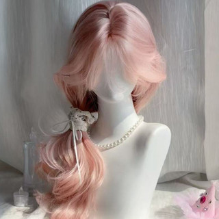 Peruca de renda com cabelo realista, adequada para uso diário, com longos cachos rosa na testa, para mulheres.
