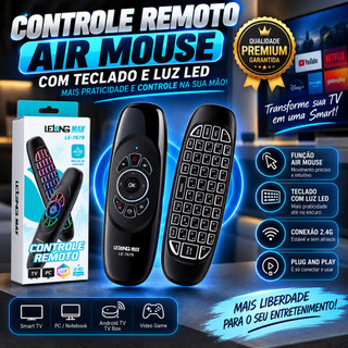 Controle Remoto Air Mouse 2.4G com Teclado LED para Smart TV, TV Box e PC