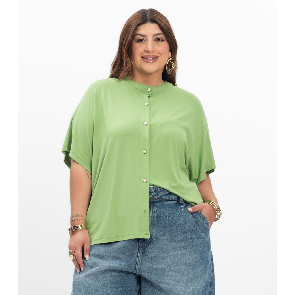 Camisa Manga Curta Feminina Plus Size Secret Glam Verde