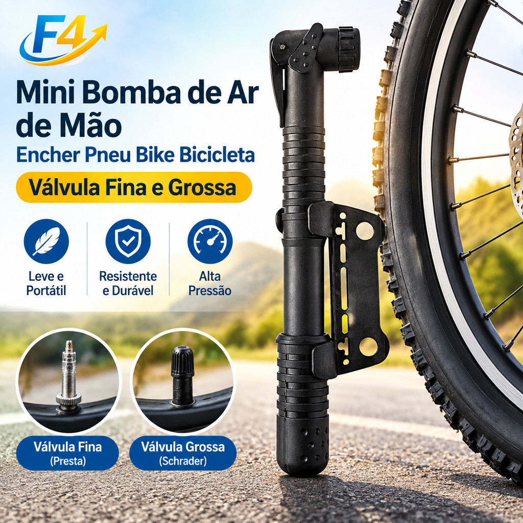 F4 Mini Bomba de Ar de Mão Encher Pneu Bike Bicicleta Válvula Fina e Grossa